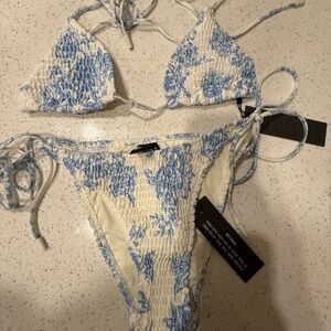 Blue and White Floral Bikini Set